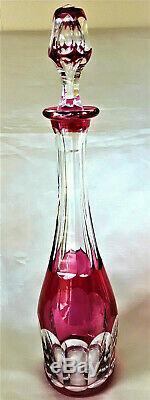 Val St Lambert Cranberry Overlay'Seville' Cut Glass Cordial/Liqueur Decanter