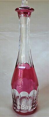Val St Lambert Cranberry Overlay'Seville' Cut Glass Cordial/Liqueur Decanter