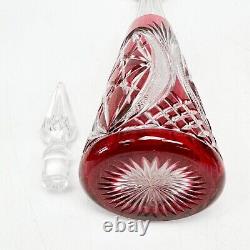 Val St. Lambert Cranberry Red Cut to Clear Glass Decanter
