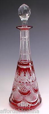 Val St. Lambert Cranberry Ruby Red Cut to Clear Crystal Glass Decanter -Gorgeous