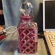 Val St Lambert Crystal Decanter Cased Red Cut To Clear