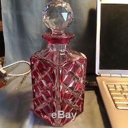 Val St Lambert Crystal Decanter cased red cut to clear