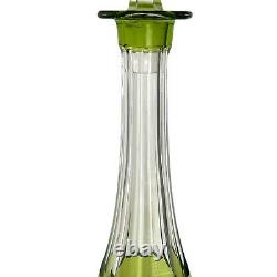 Val St Lambert Crystal Seville Decanter Chartreuse Green Cut to Clear with Stopper