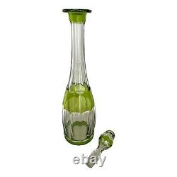 Val St Lambert Crystal Seville Decanter Chartreuse Green Cut to Clear with Stopper