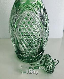 Val St Lambert Emerald Green Cased Cut Clear Crystal Decanter