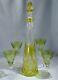 Val St Lambert Light Green Cut To Clear Crystal Wine Fluted Glasses & Decanter