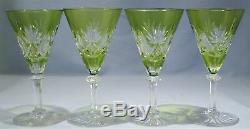 Val St Lambert Light Green Cut to Clear Crystal Wine Fluted Glasses & Decanter