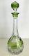Val St Lambert Lime Or Peridot Cased Cut Clear Crystal Decanter