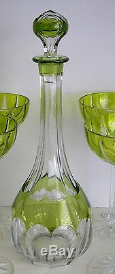 Val St Lambert Lime Or Peridot Cased Cut Clear Crystal Decanter