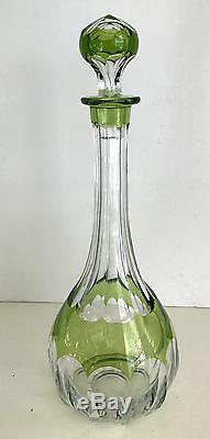 Val St Lambert Lime Or Peridot Cased Cut Clear Crystal Decanter