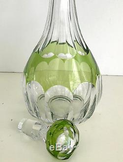 Val St Lambert Lime Or Peridot Cased Cut Clear Crystal Decanter