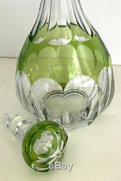 Val St Lambert Lime Or Peridot Cased Cut Clear Crystal Decanter