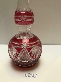 Val St Lambert Red Cut To Clear Decanter