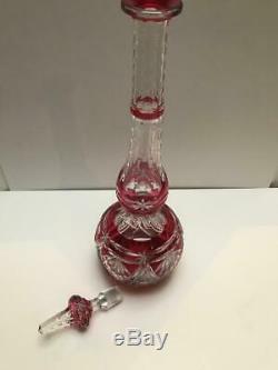 Val St Lambert Red Cut To Clear Decanter