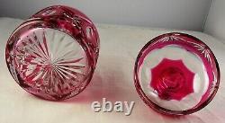 Val St. Lambert Ruby Red Cut to Clear Covered Glass Crystal Jar 3274/17 Pattern