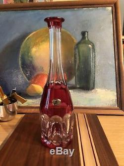 Val St. Lambert SEVILLE TCPL Cranberry / Ruby Cut-to-Clear Glass Decanter