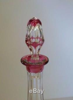 Val St. Lambert SEVILLE TCPL Cranberry / Ruby Cut-to-Clear Glass Decanter