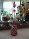 Val St Lambert Signed Cranberry Cut To Clear Decanter Stunning