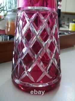 Val St Lambert Signed Cranberry Cut to Clear Decanter STUNNING