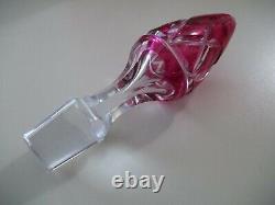 Val St Lambert Signed Cranberry Cut to Clear Decanter STUNNING