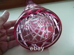 Val St Lambert Signed Cranberry Cut to Clear Decanter STUNNING