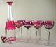 Val St. Lambert Of Belgium Decanter With 8 Glasses Red/violet Cut Crystal