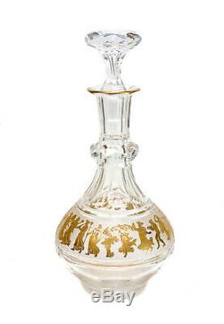 Val St Saint Lambert Cut Glass Liquor Decanter in Danse De Flore Clear Gilt