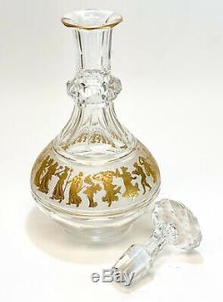 Val St Saint Lambert Cut Glass Liquor Decanter in Danse De Flore Clear Gilt