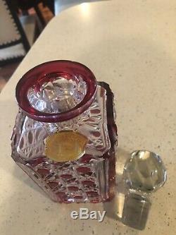 Val st lambert Canberry / Ruby Cut To Clear Crystal Decanter