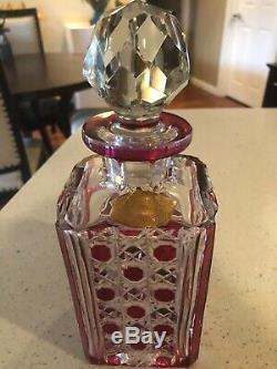 Val st lambert Canberry / Ruby Cut To Clear Crystal Decanter