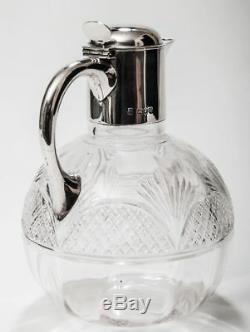 Victorian Antique Cut Glass Claret Jug With Hallmarked 1891 Solid Silver Mount
