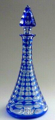 Victorian C19th Cobalt Blue Cut To Clear Faceted Glass Decanter/Scent Bottle