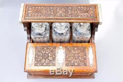 Victorian/Edwardian Carved Oak Games Tantalus with Three Decanters