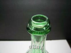Victorian Hand Blown Art Glass Green Cut To Clear Decanter Matching Stopper