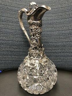 Victorian Sterling Silver and Cut Glass Claret Jugs / Wine Ewer Decanter
