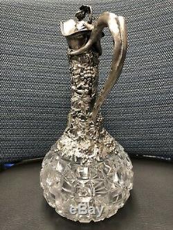 Victorian Sterling Silver and Cut Glass Claret Jugs / Wine Ewer Decanter