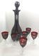 Vintagedarkred Cut To Clear Decanter Withstopper & 6 Glasses, Vgc, No Chips Cracks