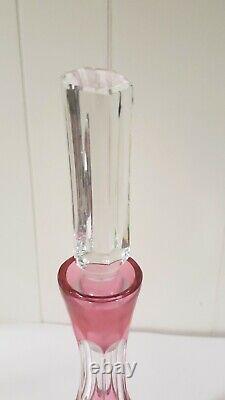 Vintage 16 Cranberry Crystal Cut to Clear Decanter with Large Stopper