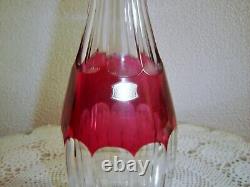 Vintage 16 inch Val St. Lambert Cranberry Cut To Clear Decanter Seville Tilly