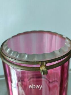 Vintage 1900's Pink Cut Crystal Glass Box, Vanity Box Dresser Jar