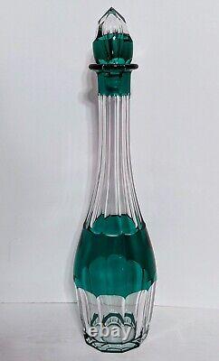 Vintage 1930's Val St. Lambert Green Cut to Clear Decanter WithStopper