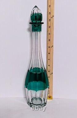 Vintage 1930's Val St. Lambert Green Cut to Clear Decanter WithStopper