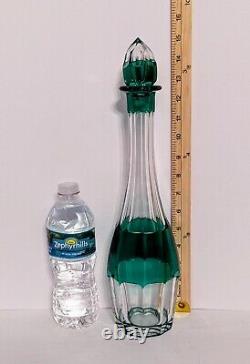 Vintage 1930's Val St. Lambert Green Cut to Clear Decanter WithStopper