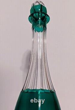 Vintage 1930's Val St. Lambert Green Cut to Clear Decanter WithStopper