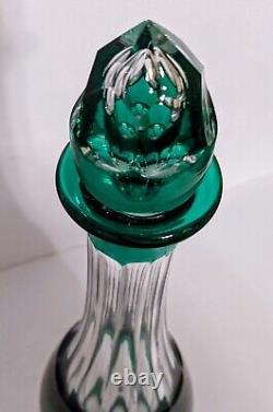 Vintage 1930's Val St. Lambert Green Cut to Clear Decanter WithStopper