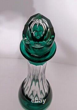 Vintage 1930's Val St. Lambert Green Cut to Clear Decanter WithStopper