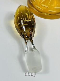 Vintage 1964 Famosa Austria Cut To Clear Yellow Amber Crystal Cordial Decanter