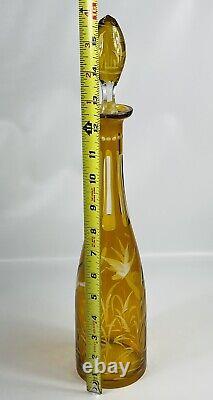 Vintage 1964 Famosa Austria Cut To Clear Yellow Amber Crystal Cordial Decanter