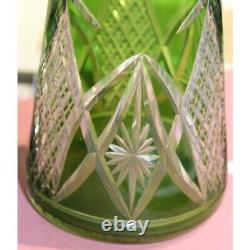 Vintage 20th Czechoslovakia original Round green cut crystal Bohemian decanter