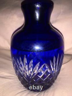 Vintage 2 Piece Cobalt Blue Cut To Clear Crystal Water Carafe And Tumbler